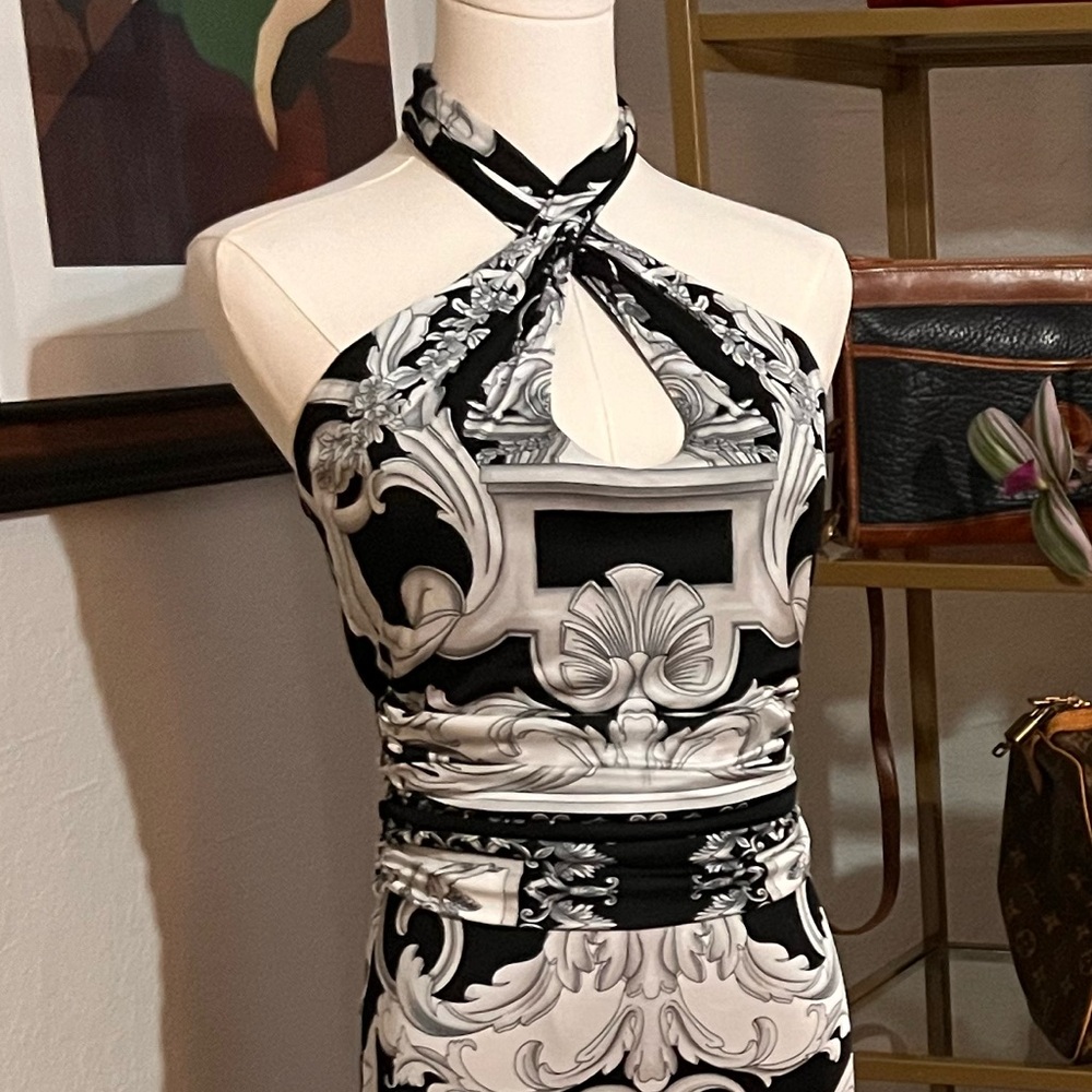 NWT VERSACE Silver Baroque Halter Dress